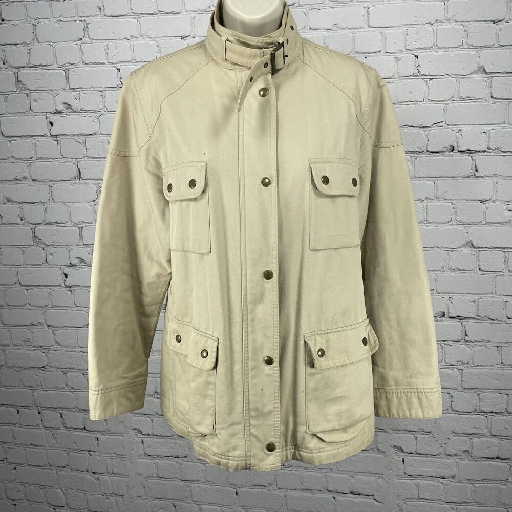 Marks & Spencer Khaki Cotton Zip Snap Corduroy Trim Jacket Pockets Size US 10